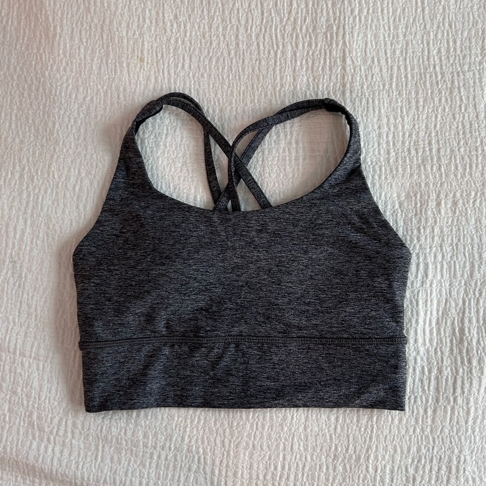 Lululemon Heathered Gray/Black Energy Bra Long Line